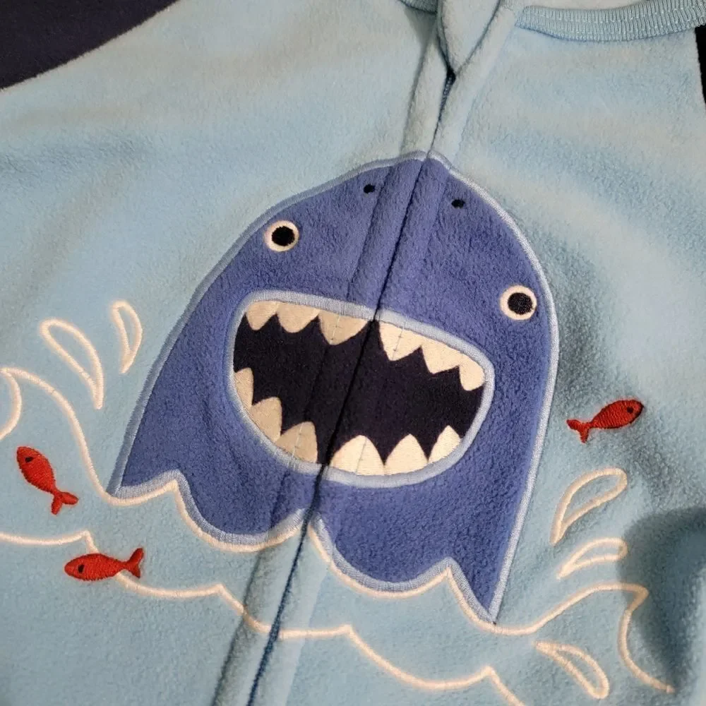 Boys Shark One Piece Pijama With Non Skid Sole Socks Blue Size 5 Years New
